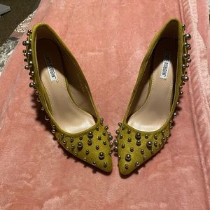 Light olive green studded stilettos